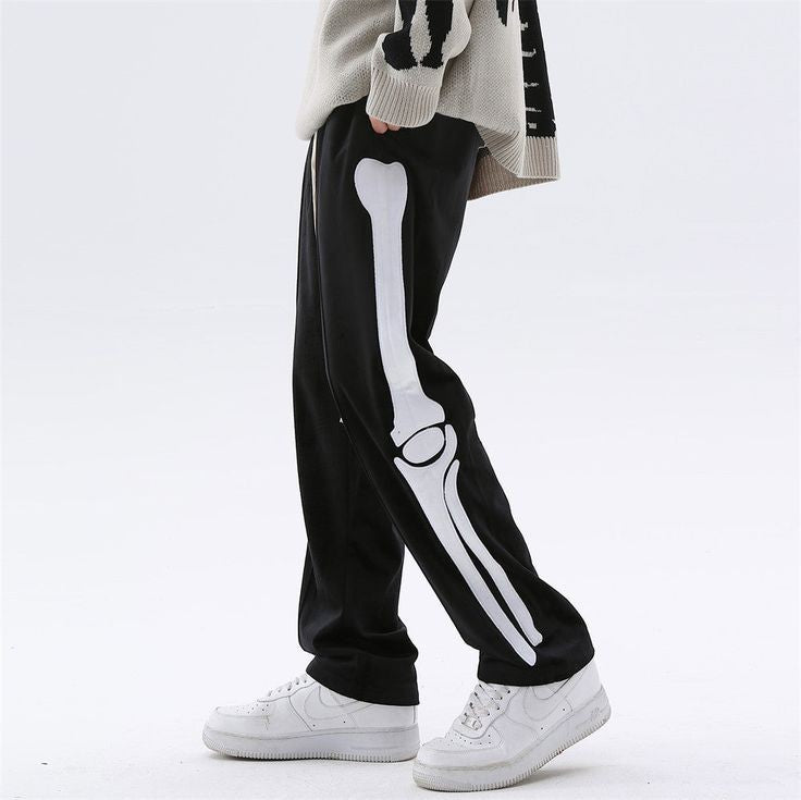 Y2K Harajuku Skeleton Printed Hip Hop Baggy Fit Streetwear Wide Leg Joggers Pant For Mens