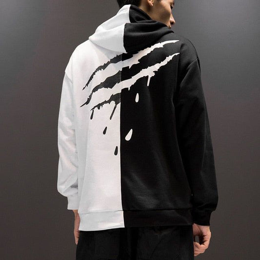 Oversize Blood Claw Printed Black & White pullover Hoodie
