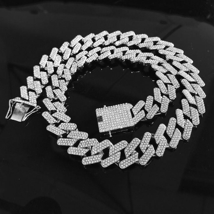 Silver Ice Cuban Big Size Diamond Ice Out Hip Hop Necklace For Mens