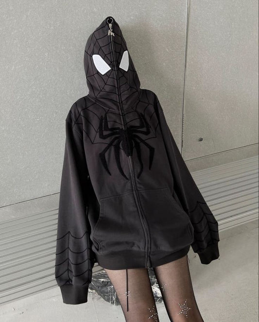 Viral Spiderman Y2K Streetwear Oversized Fashion Full Zip Up Zipper Hoodie For Women