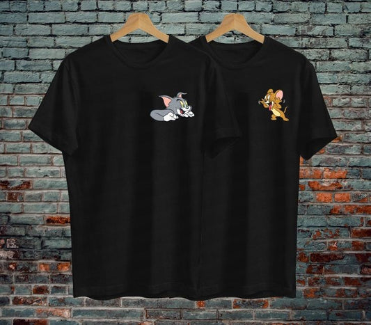 Tom & Jerry Cartoon Couples Round Neck T-shirt - Perfect Pair For Couples Pack Of 2