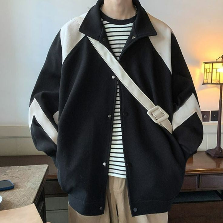 Korean Fashion Style Harajuku Y2K Aesthetic Oversize Metal Snap Button Varsity Jacket For Mens