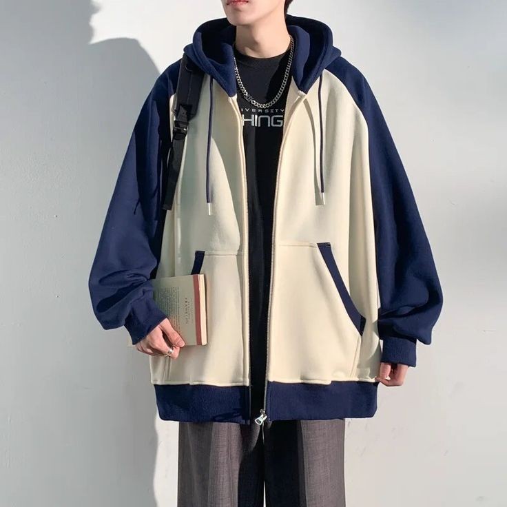 New Spring Autumn Korean Fashion Harajuku Premium Quality Zip Up Oversized Comfy Zipper Hoodie For men's