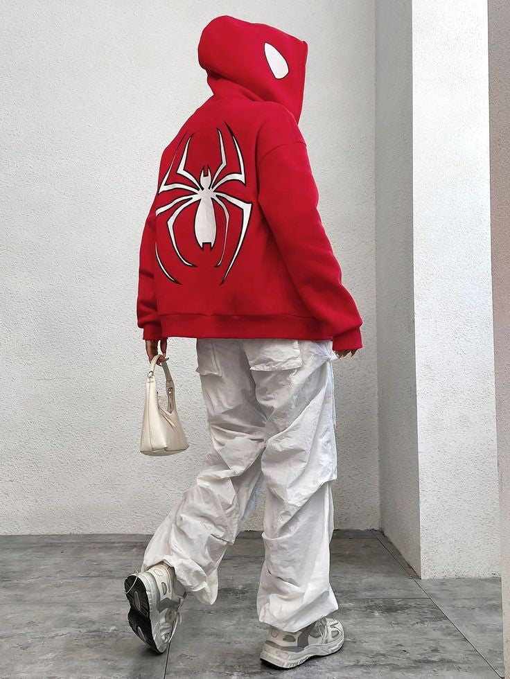 Red Premium spiderman full length zip up hoodie Streetwear oversized for mens. 