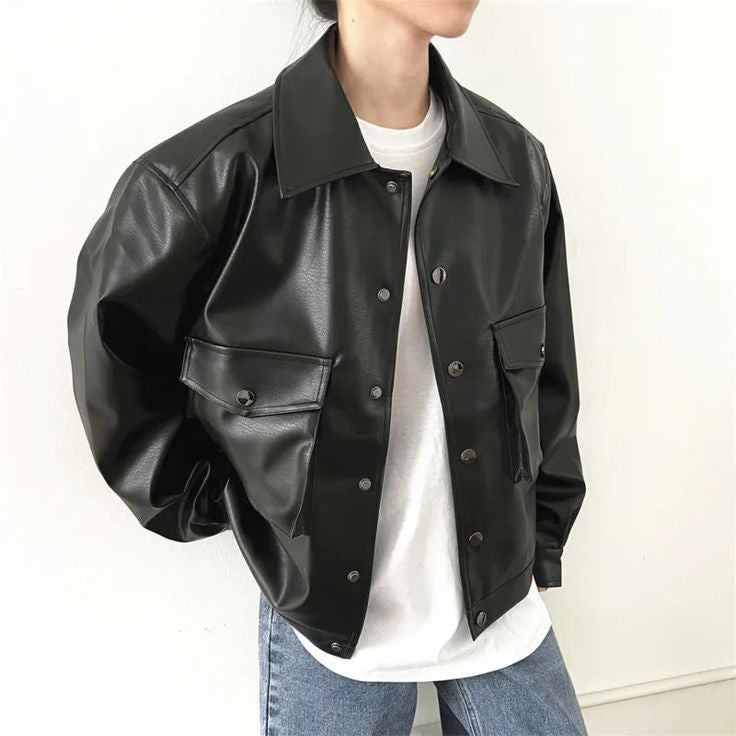 Men's Korean Style Fashion Cool Luxury Black Vegan Leather Jacket | Street Of Seoul |