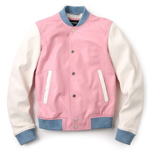 Baby Pink Metal Button Baseball Varsity Jacket