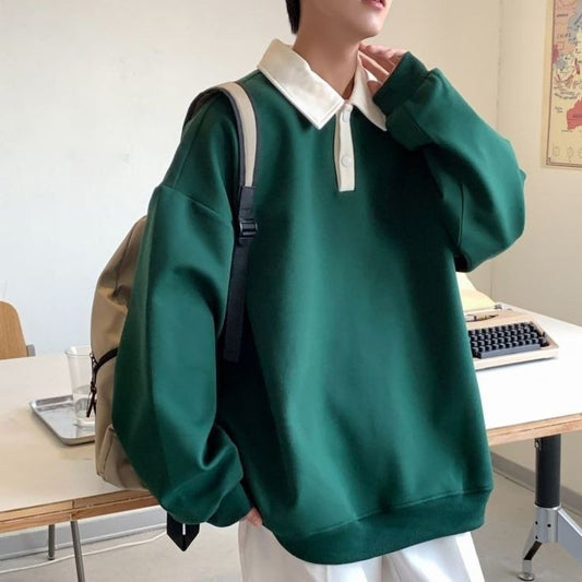 Korean Oversize Collar Snap Button Sweatshirt