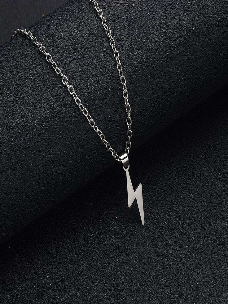 Classic Silver stainless Steel Lightning Bolt Pendant Necklace Chain For Men's Accessories 
