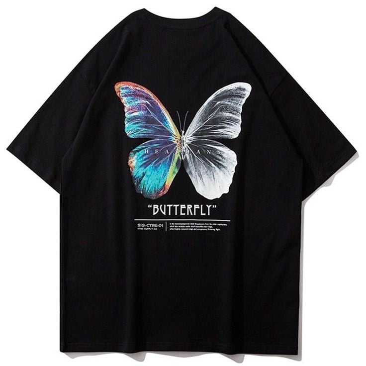 Drop Shoulder Oversize Butterfly Printed T-shirt