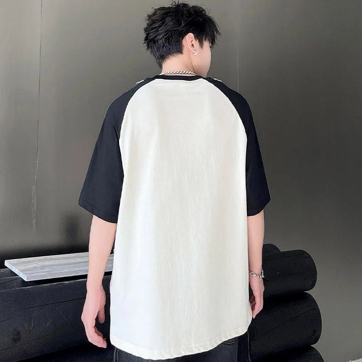 Trend Black & White Korean Fashion Style Baggy Oversized Round Neck Tshirt For Mens