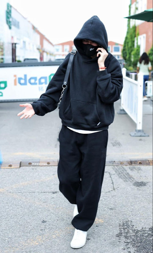 Classic Black Basic Oversized Streetwear Style Tracksuit For Mens Fashion