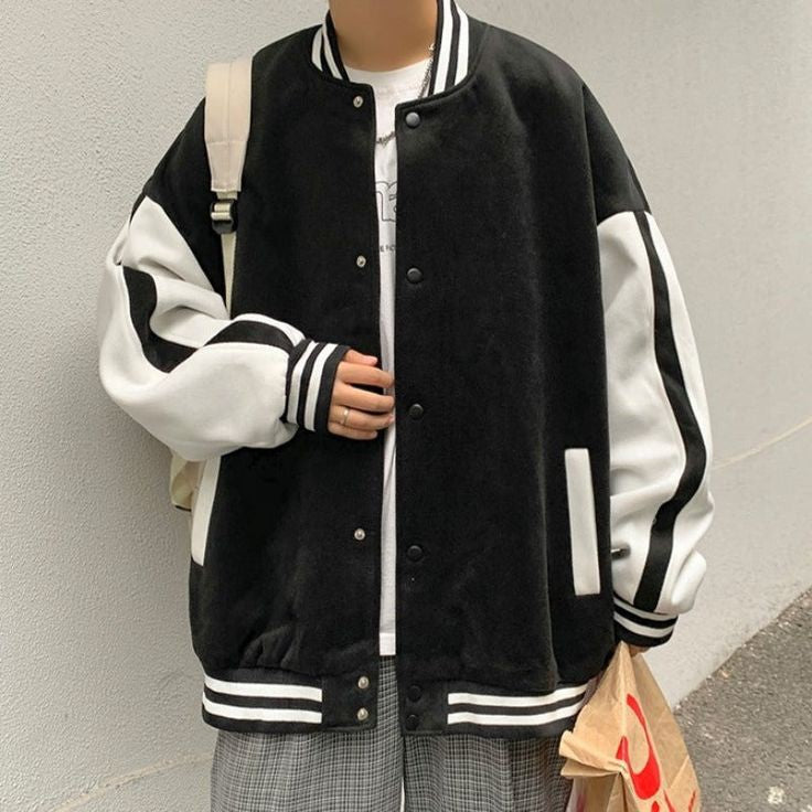 Korean Style Oversize Sleeveless Strip Varsity Jacket