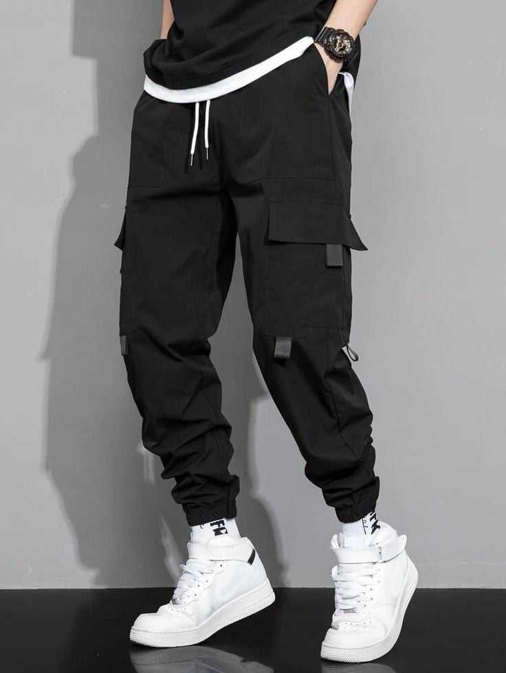 Black Aesthetic Utility Techwear Style Hip Hop Streetwear Cargo Pant For Mens