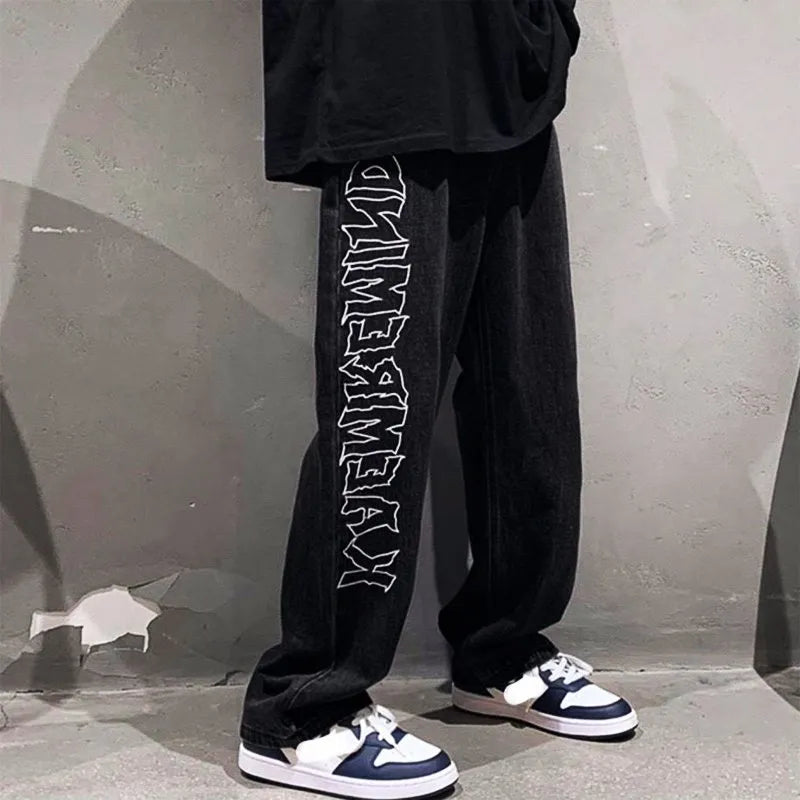 Aesthetic Y2K Black Baggy Streetwear Style Printed Jeans For Men's |Shopping factory23