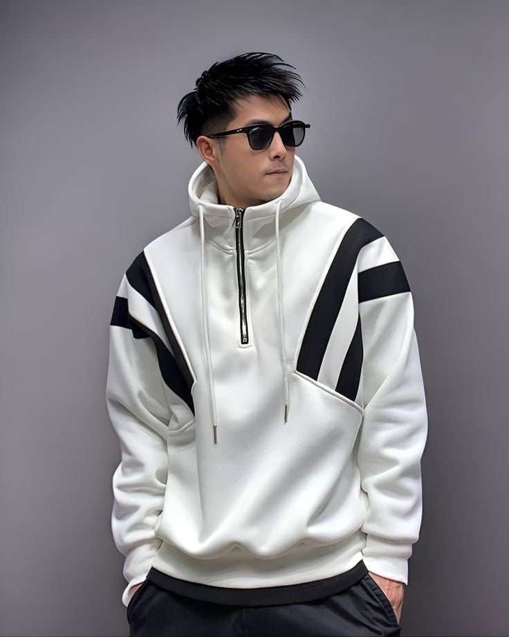 Mens Winter Y2K Korean Fashion Retro Oversized Half Zip Pullover Hoodie