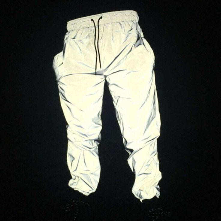 Vintage Silver Reflector Casual Elastic Wait Joggers Pant For Mens