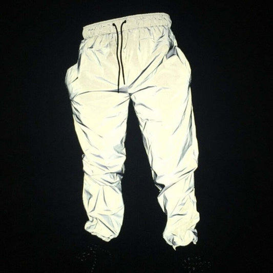 Vintage Silver Reflector Casual Elastic Wait Joggers Pant For Mens