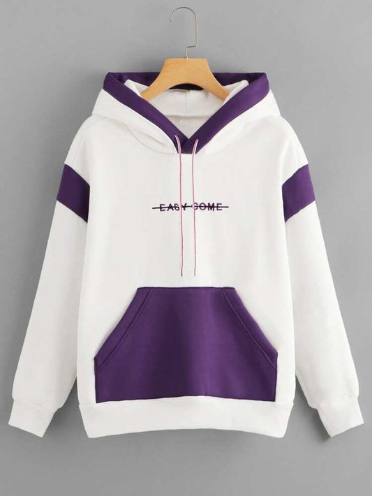 Colour Block Drop Shoulder Oversize Drawstring Hoodie