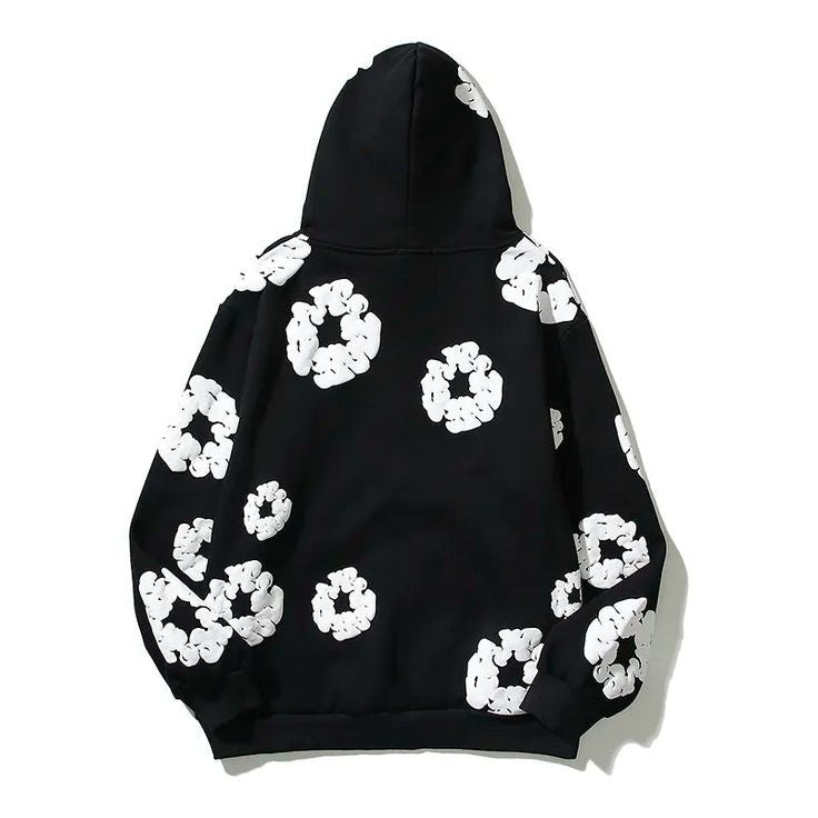 Y2K Floral Printed Harajuku Streetwear Oversize Hip Hop Pullover Drawstring Hoodie - Unisex