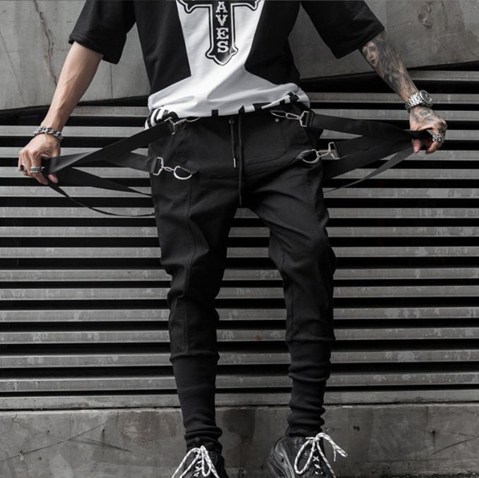 Funky Utility Techwear Steel Lock Ribbon Slim Fit Streetwear Cargo Pant For Men's