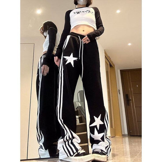 Women Y2K Striped Star Print Sweatpants Harajuku Fashion Streetwear Casual Joggers For Women