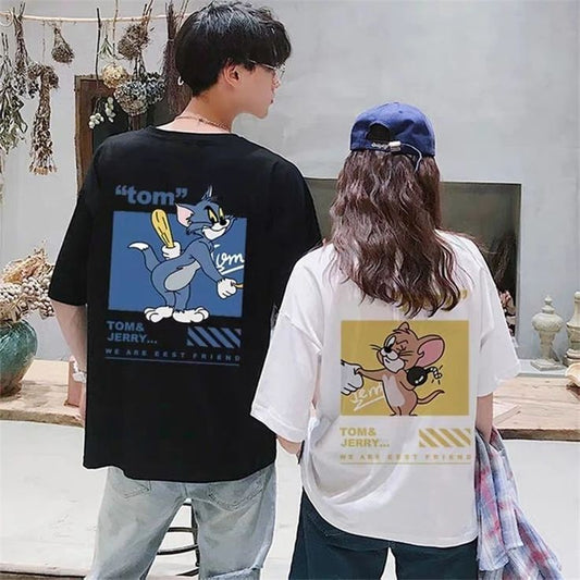 Couples Matching Tom & Jerry Printed Round Neck Cotton T-shirt - pack of 2