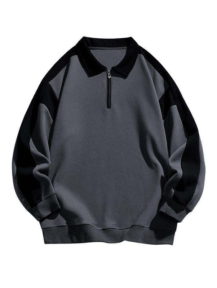 Korean Style Streetwear Zip Collar Side Strip Sweatshirt