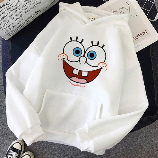 White SpongeBob Pullover Graphic Design Oversize Hoodie For Women