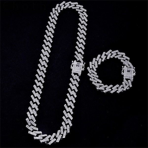 Ice Out Diamond Cuban Link Chain + Bracelet Combo