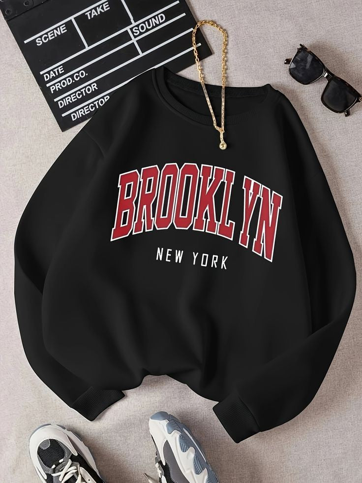 Brooklyn New York Printed Oversized Casual Sweatshirt For Women