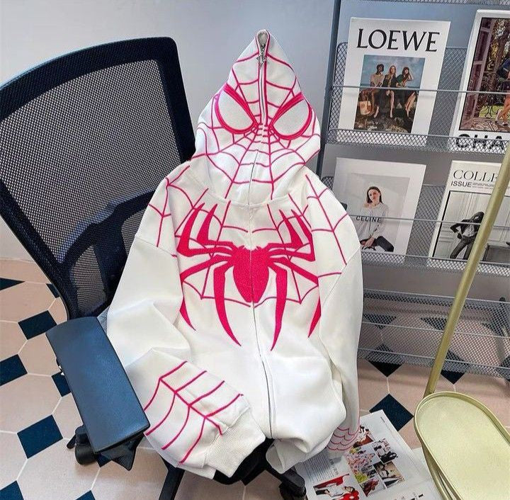 White SpiderMan Full Zip Up Hoodie