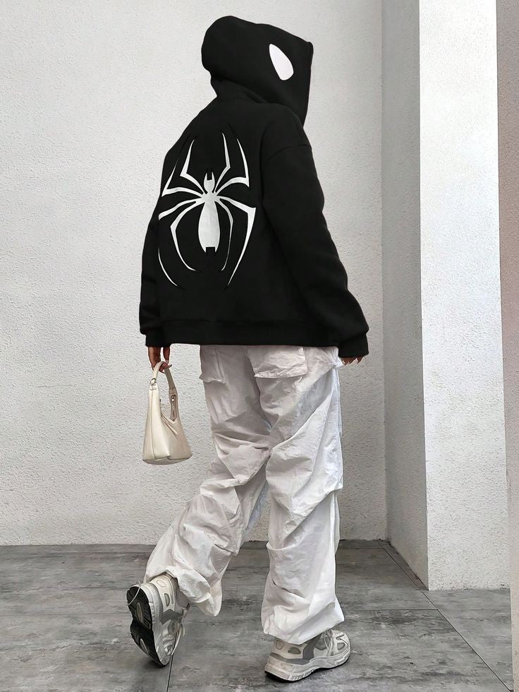 Black Premium spiderman full length zip up hoodie Streetwear oversized for mens. 