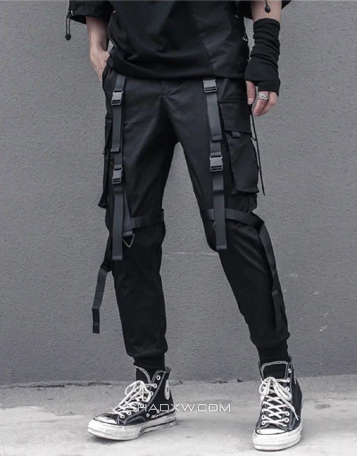 Gothic Buckle Up Techwear Harajuku Style Straight Fit Baggy Cargo Pant For Mens