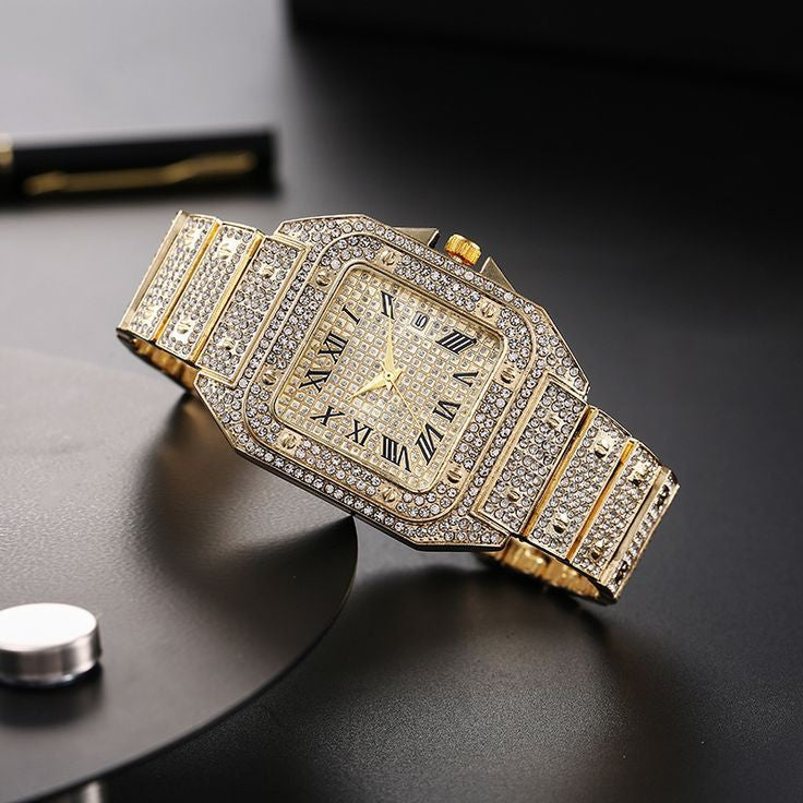 Luxury Square Full Ice Diamond Watch For Mens Fashion Bling Ice Out Diamond Watch - Imported