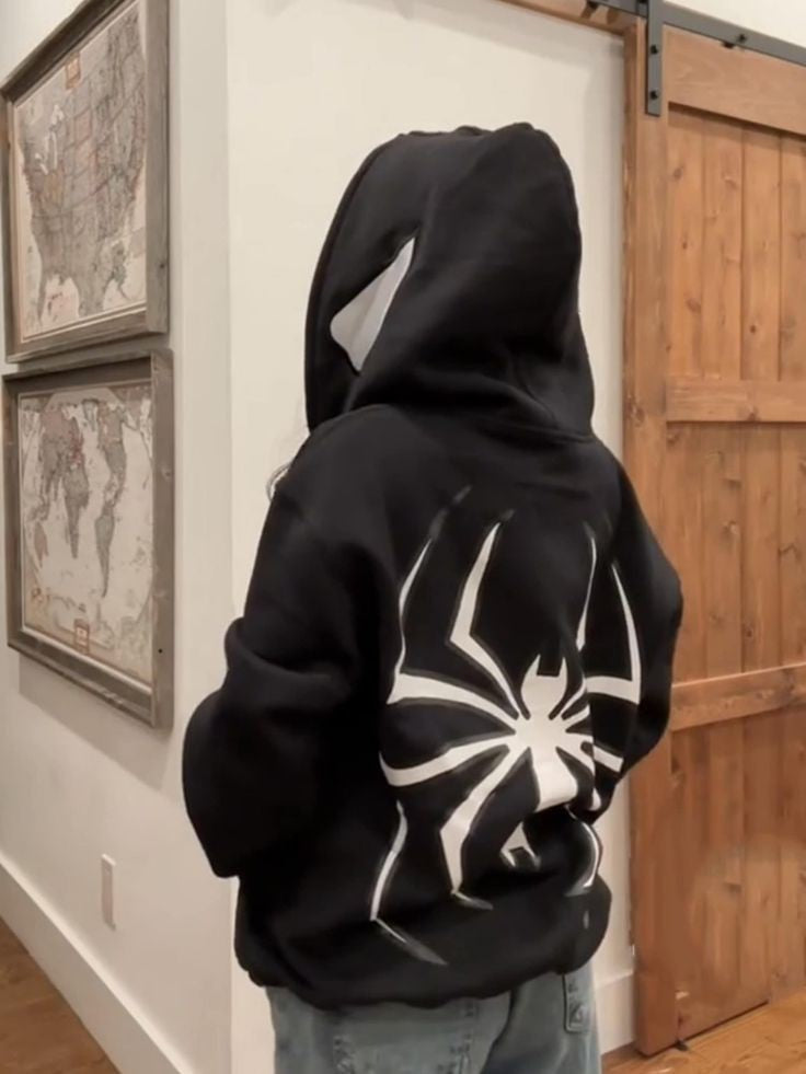 Vintage Spider Print Full Zip Hoodie - Single