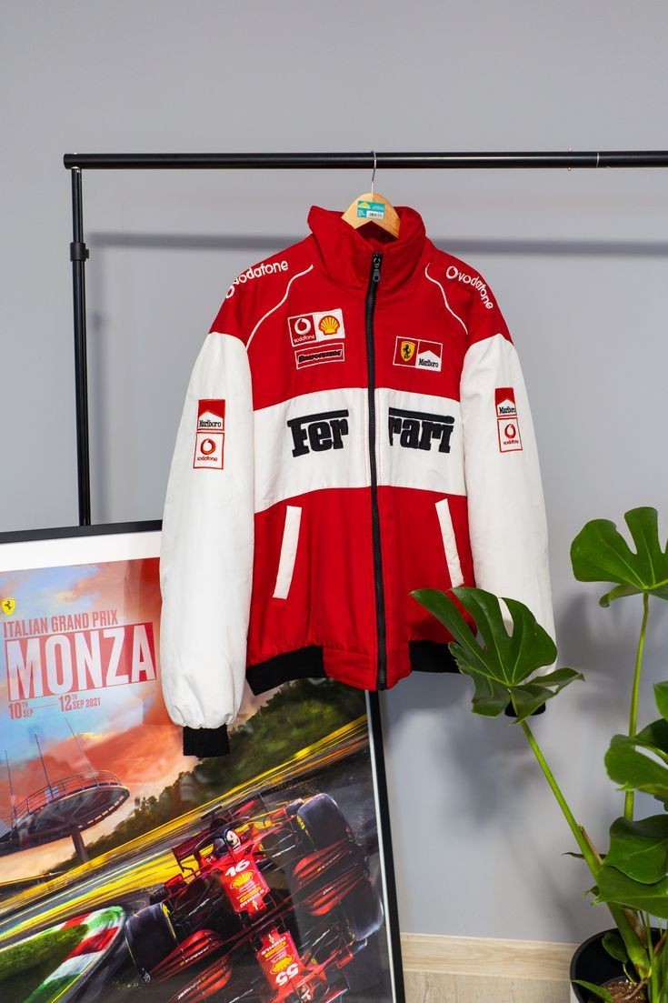 Ferrari F1 Vintage Racing Jacket Red & White Classic Motosports Racer Jacket