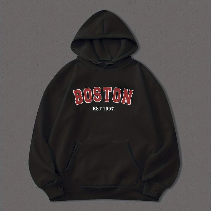 Boston Printed Oversized Pullover Hoodie For Mens