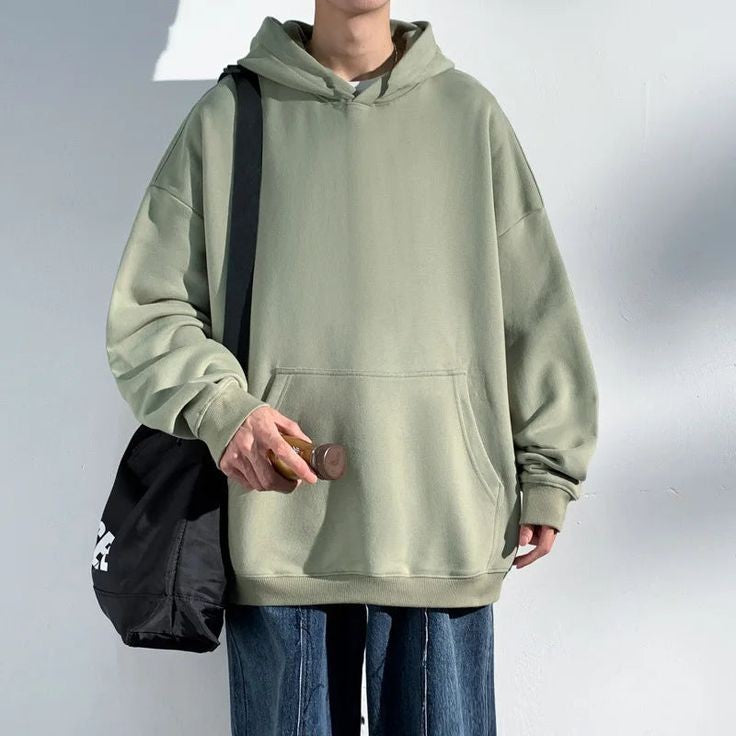 Plain Basic Oversized Solid Hooded Sweatshirt For Mens