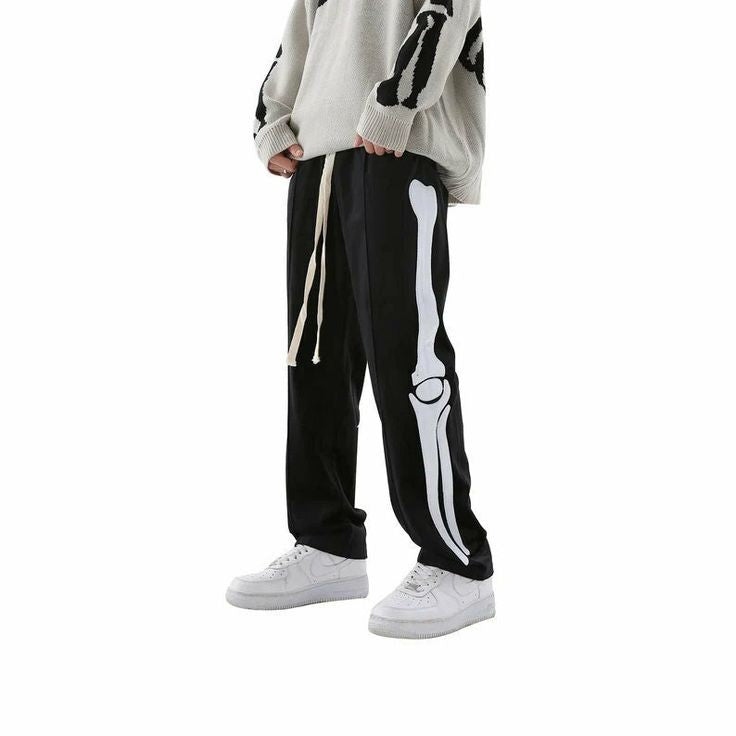 Y2K Harajuku Skeleton Printed Hip Hop Baggy Fit Streetwear Wide Leg Joggers Pant For Mens