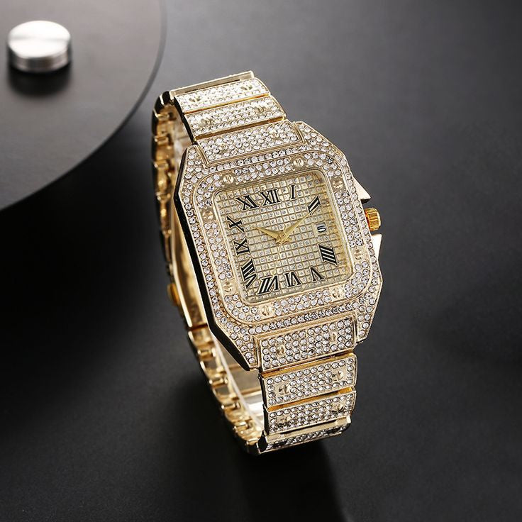 Luxury Square Full Ice Diamond Watch For Mens Fashion Bling Ice Out Diamond Watch - Imported