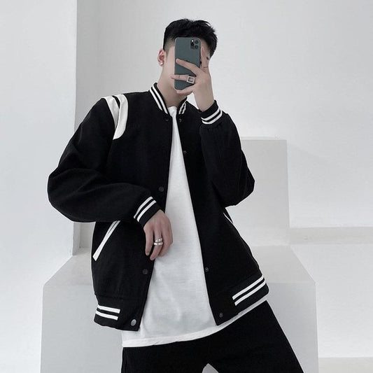 Vintage Kpop Fashion Drop Shoulder High Street College Style Baseball Varsity Jacket For Men