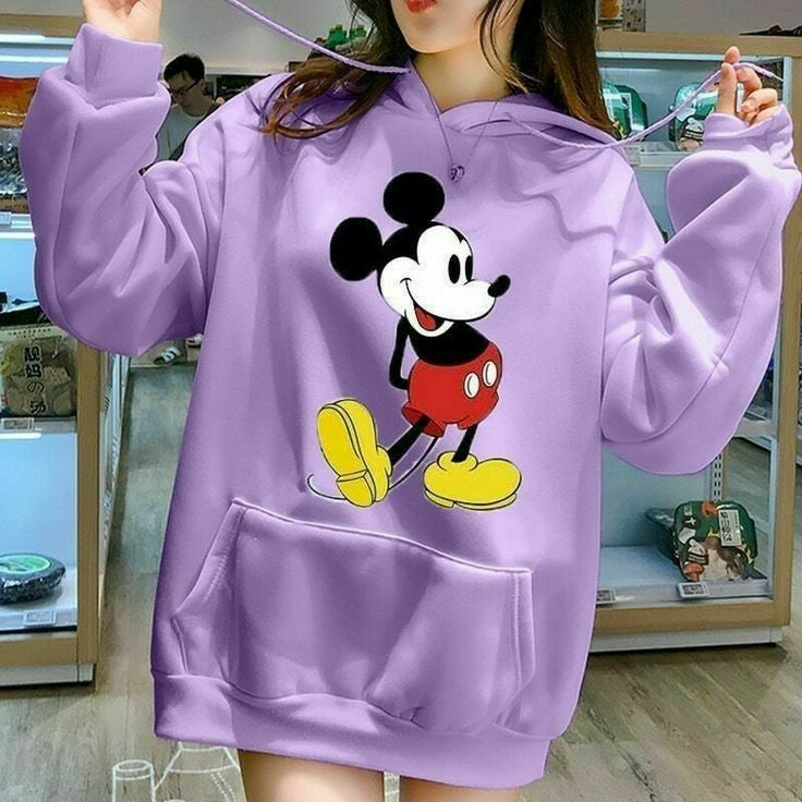 Disney Micky mouse Cartoon Printed Casual Pullover Hoodie For Women