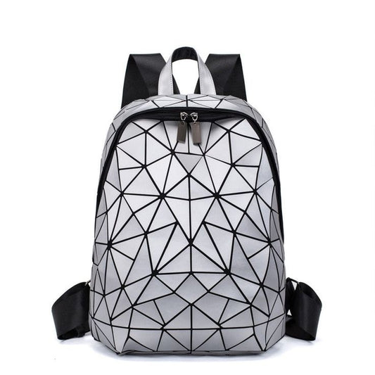 Buddle Silver Shine Geometric Luminous Holographic College Bagpack - Unisex