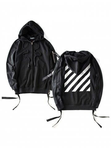 Off-white Printed Sleeve Pocket Zip Zipper Hoodie