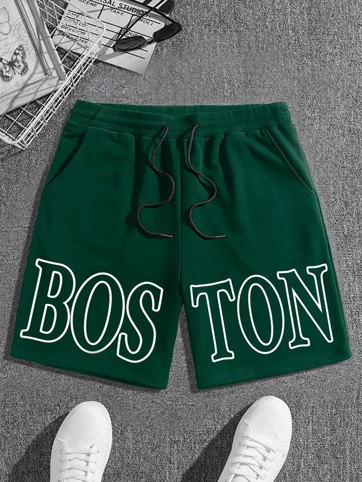 Boston Printed Streetwear Gothic Casual Shorts For Men