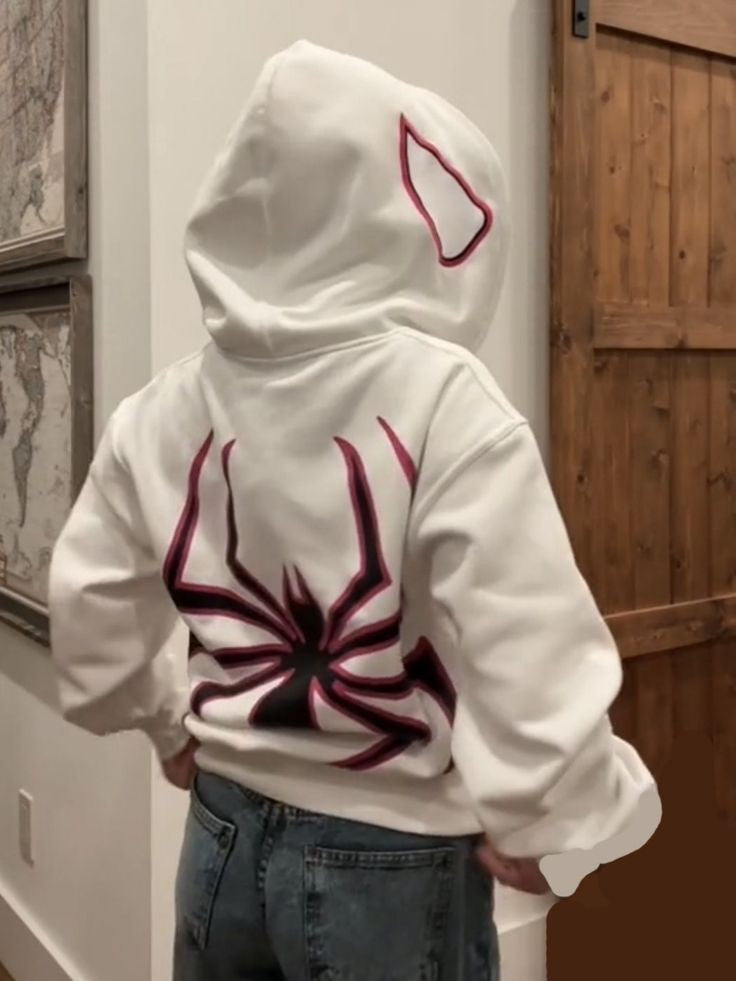 Vintage Spider Print Full Zip Hoodie - Single