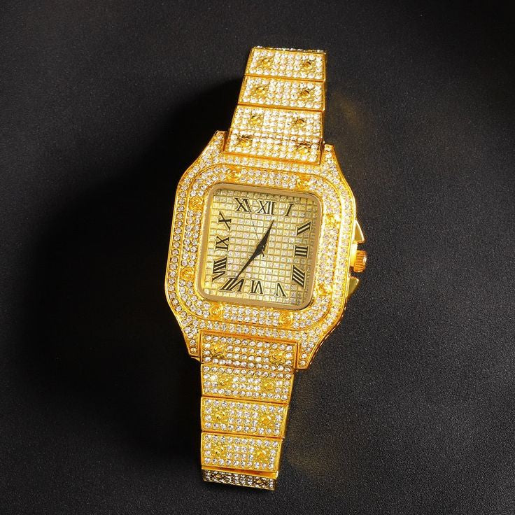 Luxury Square Full Ice Diamond Watch For Mens Fashion Bling Ice Out Diamond Watch - Imported