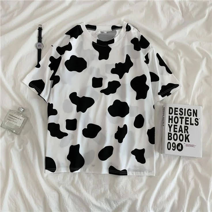 Cow Printed Black & White Oversized Baggy Loose Fit T-shirt For Men Women