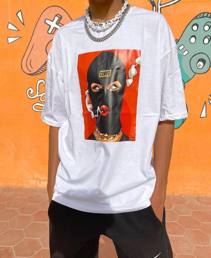 Drop Shoulder Mask Printed T-shirt