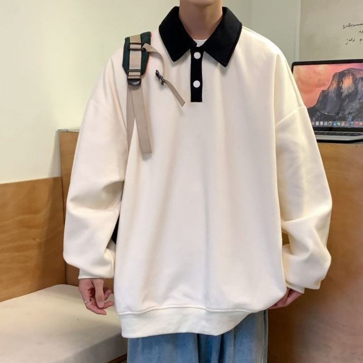 Korean Oversize Collar Snap Button Sweatshirt